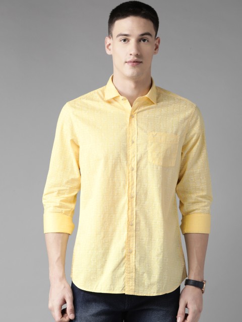 

Blackberrys Men Yellow & White Slim Fit Printed Casual Shirt