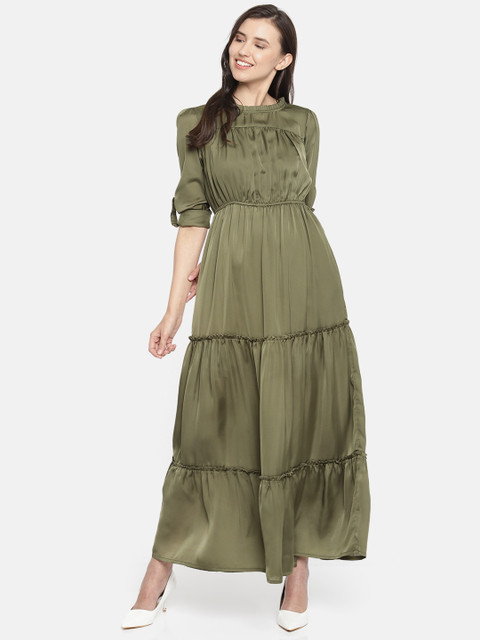 

Vero Moda Women Olive Green Solid Maxi Dress