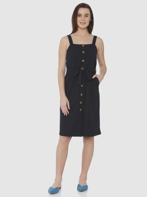 

Vero Moda Women Navy Blue Solid Pinafore Dress