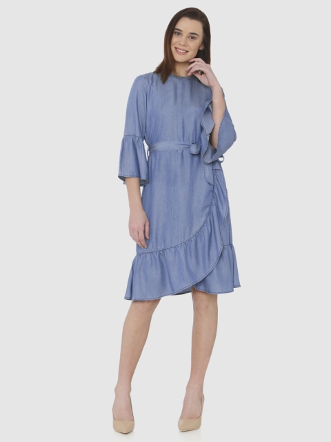 

Vero Moda Women Blue Solid Wrap Dress