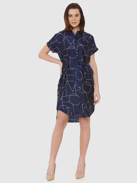 

Vero Moda Women Navy Blue Printed Shirt Dress