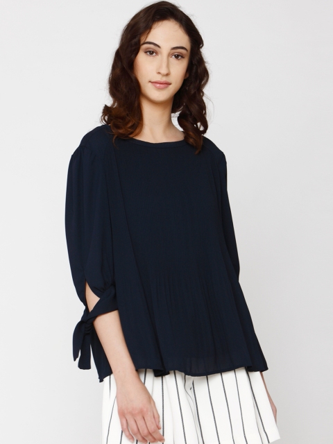 

Vero Moda Women Navy Blue Pleated A-Line Top