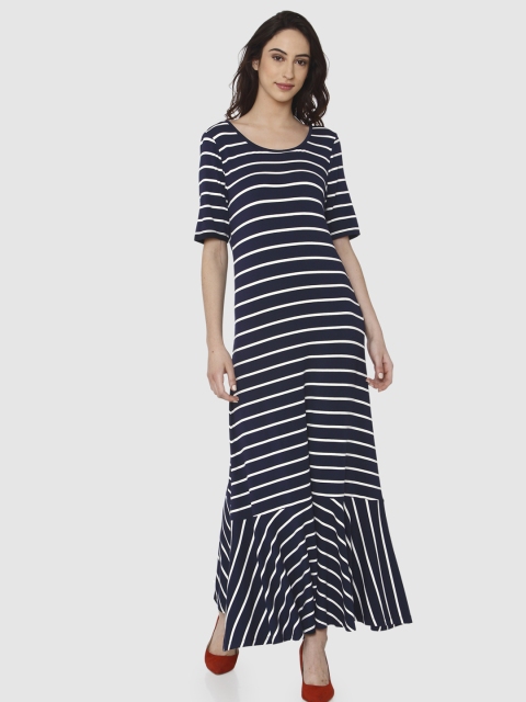 

Vero Moda Women Navy Blue & White Striped Maxi Dress