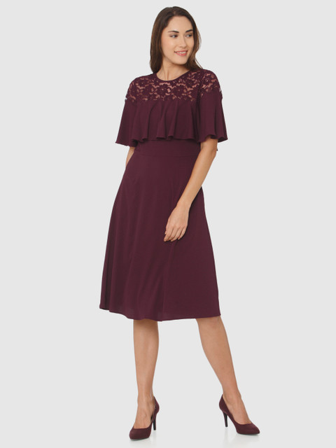 

Vero Moda Women Burgundy Solid A-Line Dress