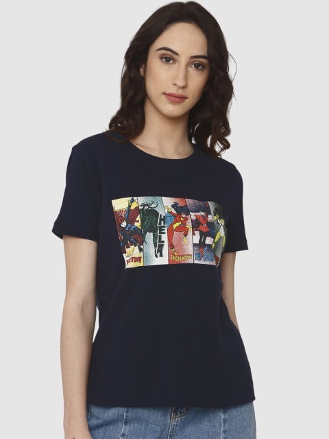

Vero Moda Women Navy Blue Printed Round Neck T-shirt