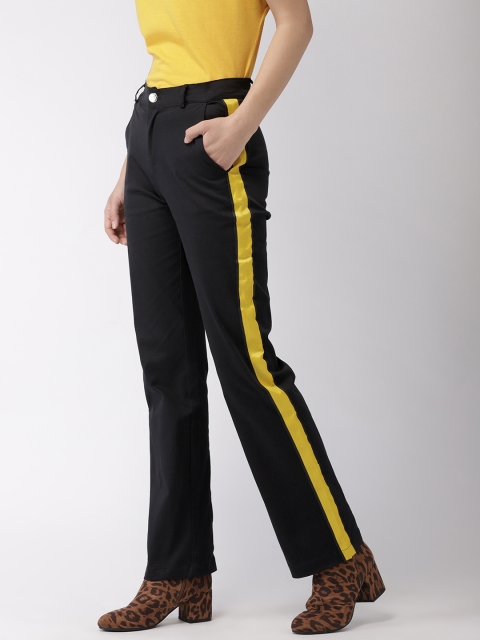 

FOREVER 21 Kendall + Kylie Women Black & Yellow Regular Fit Solid Formal Trousers