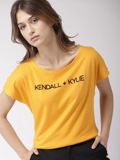 

FOREVER 21 Kendall + Kylie Women Yellow Solid Round Neck T-shirt