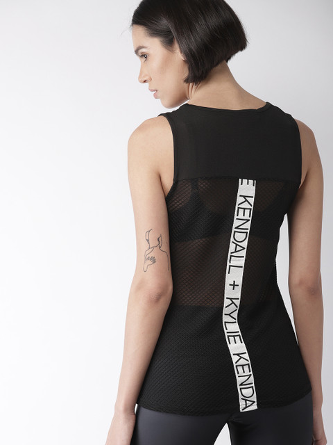 

FOREVER 21 Kendall + Kylie Women Black Printed Styled Back Top