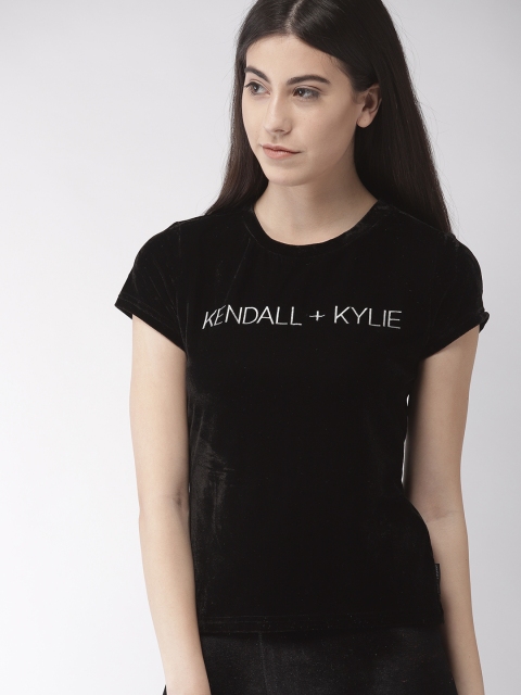 

FOREVER 21 Women Black Kendall + Kylie Printed Round Neck T-shirt