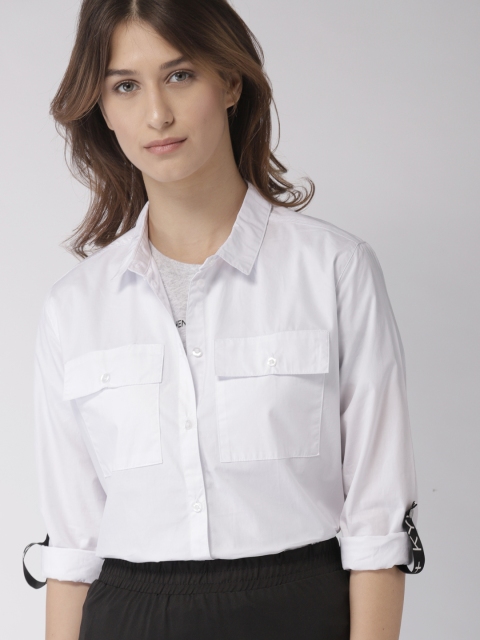 

FOREVER 21 Kendall + Kylie Women White Regular Fit Solid Casual Shirt