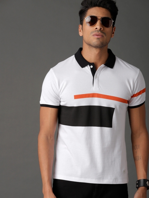 

Roadster Men Off-White Colourblocked Polo Pure Cotton T-shirt