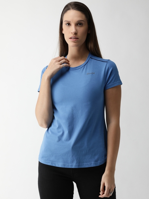 

Steenbok Women Blue Solid Round Neck T-shirt