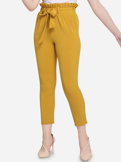 

Smarty Pants Women Mustard Yellow Smart Regular Fit Solid Cigarette Trousers