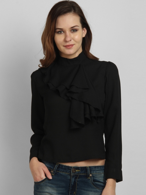 

LA LOFT Women Black Solid Top