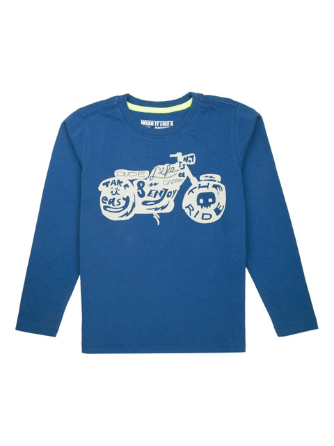 

Flying Machine Boys Navy Blue Printed Round Neck T-shirt