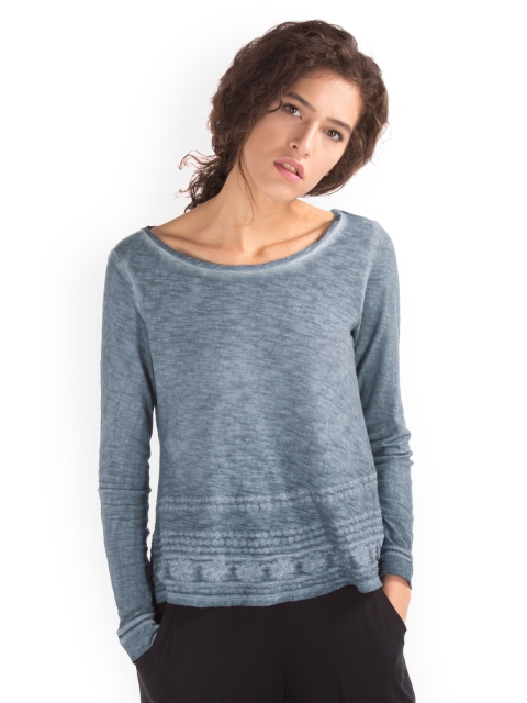 

GAP Women Blue Self-Design Pure Cotton Top