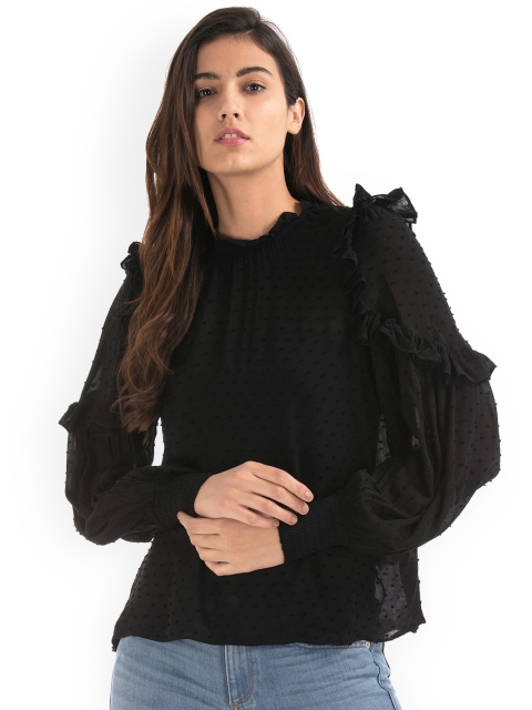 

GAP Women Black Self-Design Top