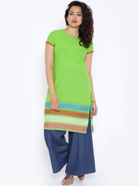 

Aurelia Green Kurta with Dobby Woven Design