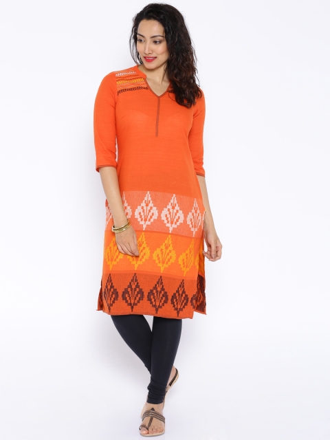 

Aurelia Orange Kurta with Woven Design
