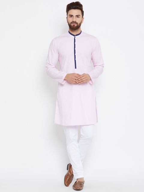 

See Designs Men Pink & White Solid Kurta with Trousers