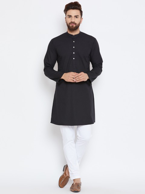 

See Designs Men Black & White Solid Kurta with Trousers