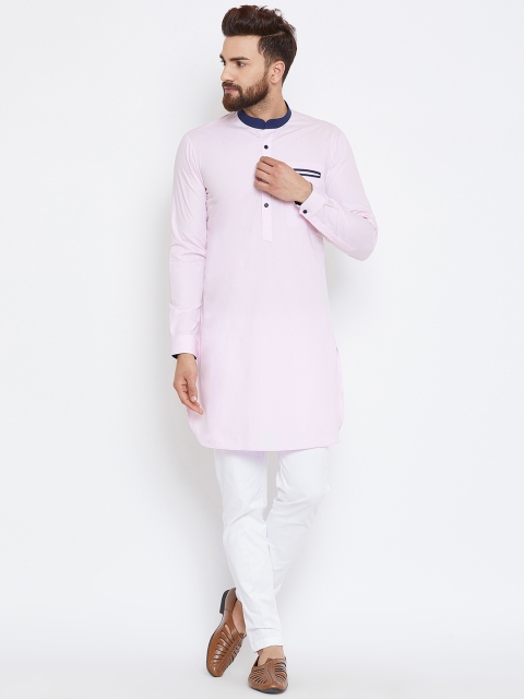 

See Designs Men Pink & White Solid Kurta with Trousers