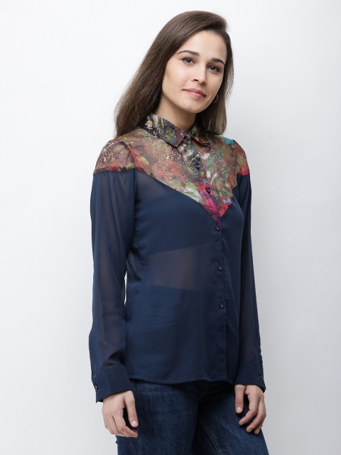 

Cation Women Navy Blue Regular Fit Printed Casual Shirt