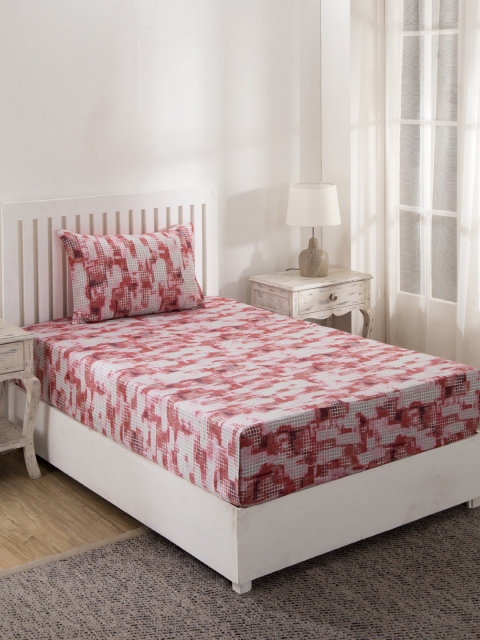 

MASPAR Red & Grey Abstract 210 TC Cotton 1 Queen Bedsheet with 1 Pillow Covers
