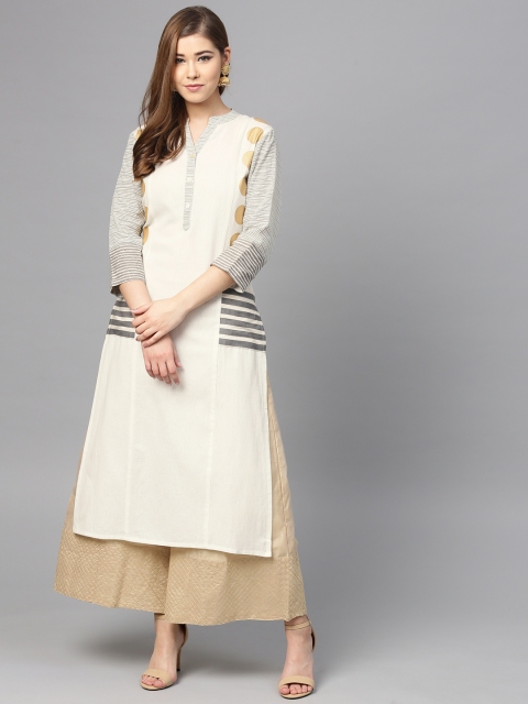 

Varanga Women Off-White & Grey Printed Straight Kurta