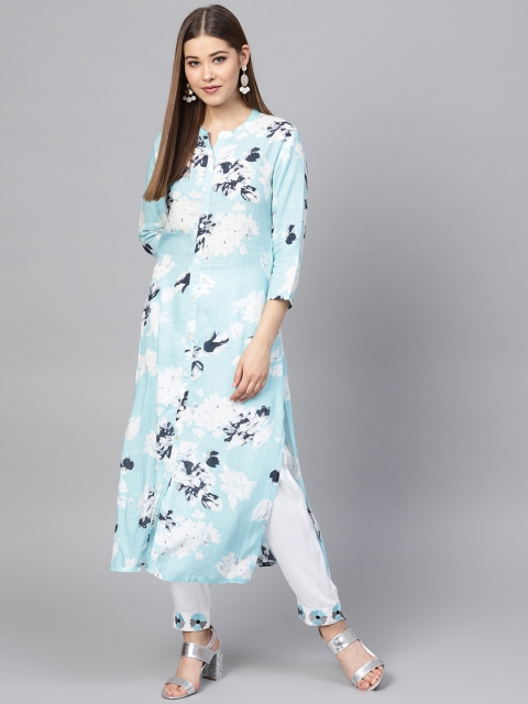 

Ishin Women Blue & White Printed Kurta with Trousers