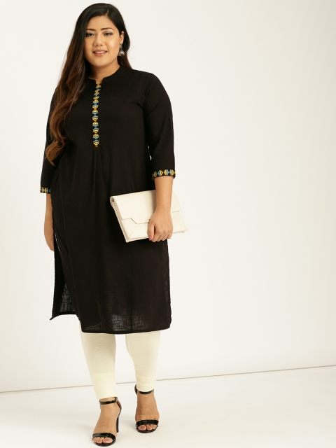 

Sztori Plus Size Women Black Solid Straight Kurta