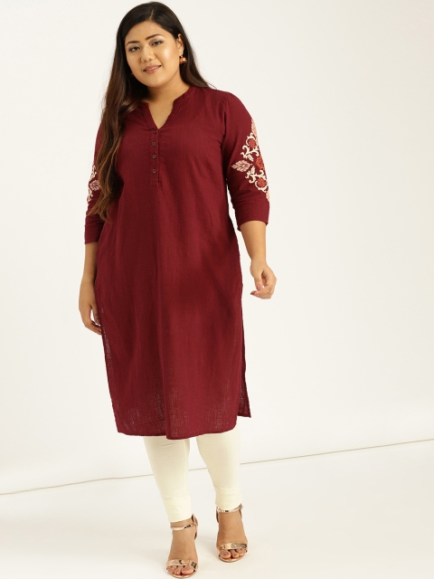 

Sztori Plus Size Women Maroon Solid Straight Kurta