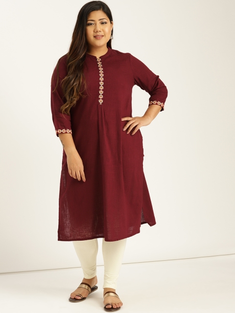 

Sztori Plus Size Women Maroon Solid Straight Kurta