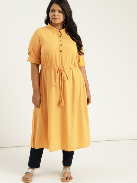 

Sztori Plus Size Women Mustard Yellow Solid A-Line Kurta