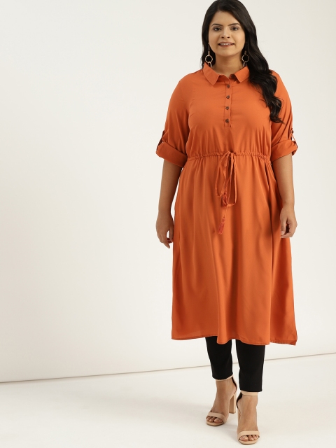 

Sztori Plus Size Women Rust Orange Solid A-Line Kurta