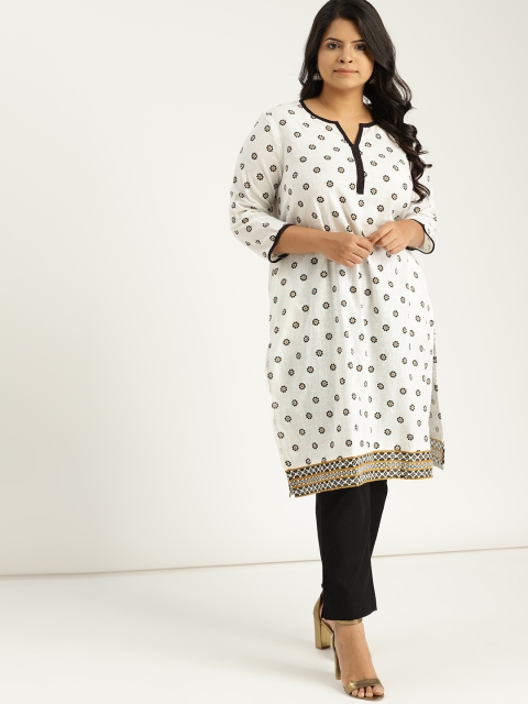 

Sztori Plus Size Women White Black Printed Straight Kurta