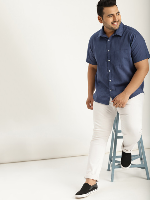 

Sztori Plus Size Men Navy Blue Regular Fit Solid Casual Shirt