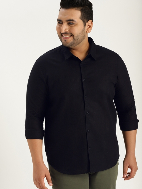 

Sztori Plus Size Men Black Regular Fit Solid Casual Shirt