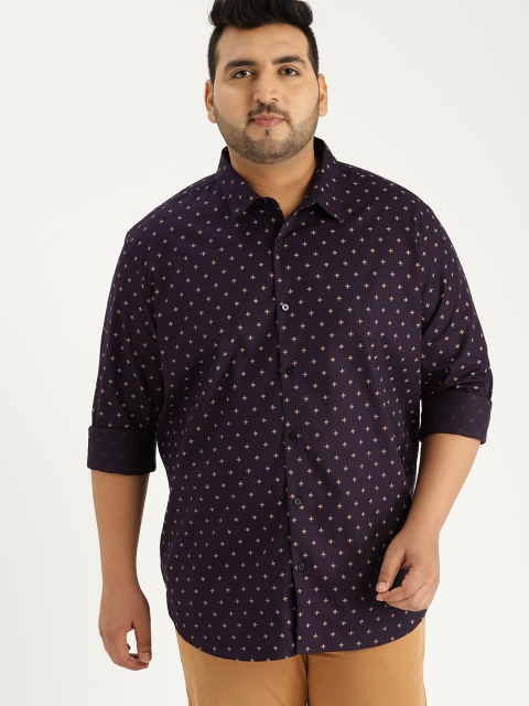 

Sztori Plus Size Men Purple Brown Regular Fit Printed Casual Shirt
