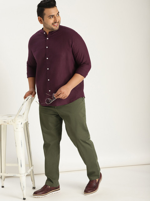 

Sztori Plus Size Men Burgundy Regular Fit Solid Casual Shirt