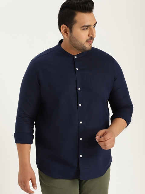 

Sztori Plus Size Men Navy Blue Regular Fit Solid Casual Shirt