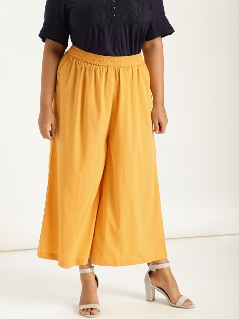 

Sztori Plus Size Women Mustard Yellow Solid Wide Leg Palazzos