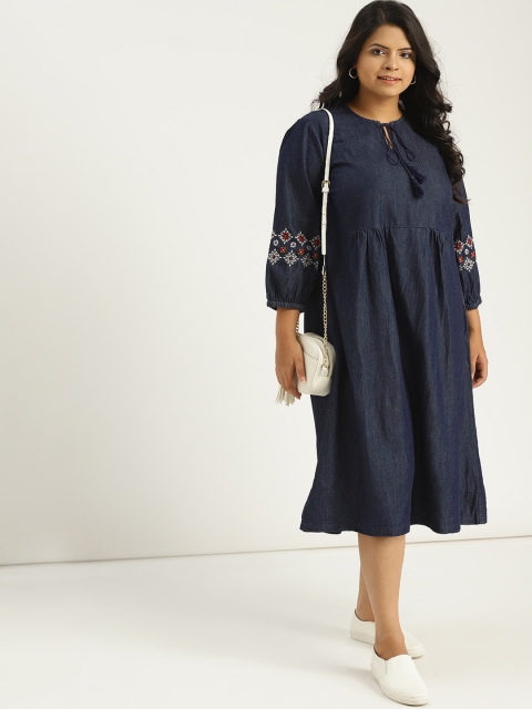 

Sztori Plus Size Women Navy Blue Solid A-Line Dress