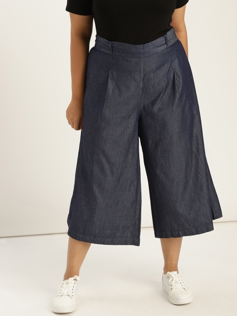 

Sztori Plus Size Women Navy Blue Regular Fit Solid Chambray Culottes