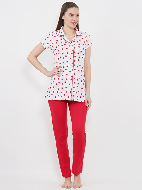 

Sweet Dreams Women Red & White Printed Night Suit