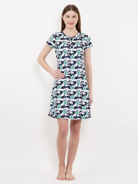 

Sweet Dreams Green & Navy Blue Printed Nightdress