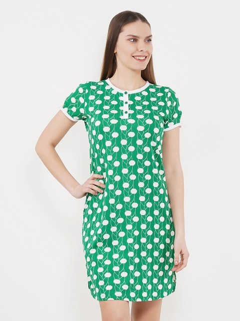 

Sweet Dreams Green & White Printed Nightdress