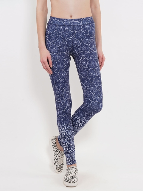 

Sweet Dreams Women Blue & White Floral Print Workout Track Pants, Navy blue