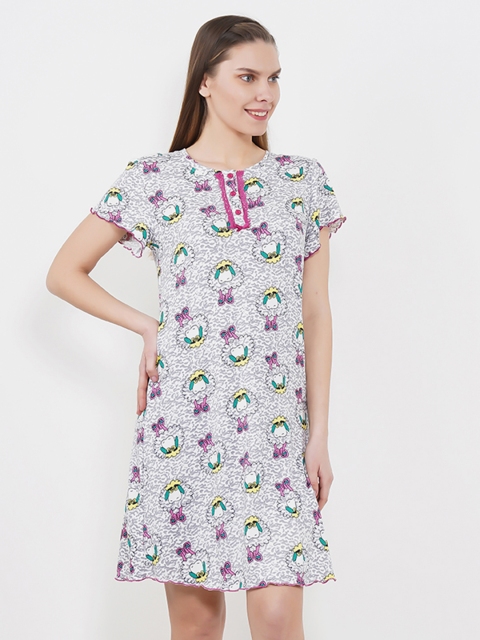 

Sweet Dreams White & Grey Printed Nightdress