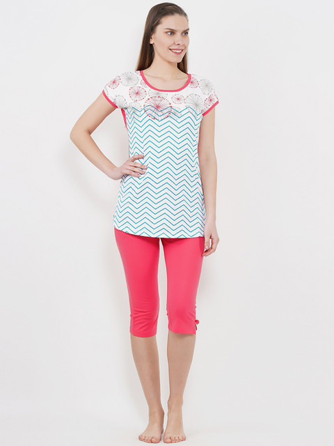 

Sweet Dreams Women White & Coral Printed Night suit 2221A9
